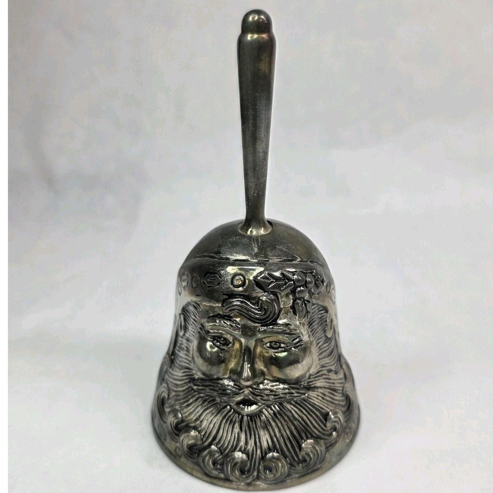 Enesco Silver Plated Bell Santa‎ Head CHRISTMAS Metal Decoration Patina